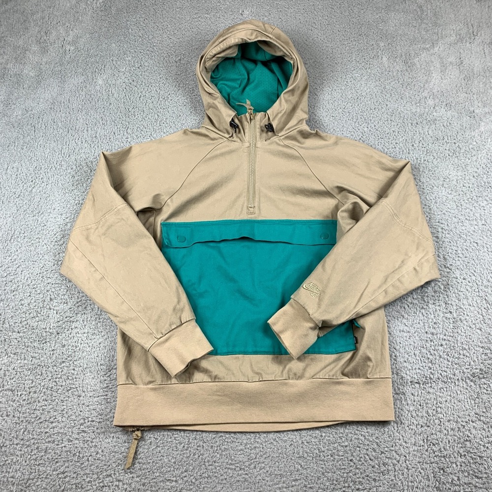 Nike Hoodie Mens Beige Green Mens Medium 1/4 Zip Anorak Canvas Pouch 800177-235